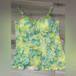True Freedom Yellow Floral Bustier Camisole with Teal Accents